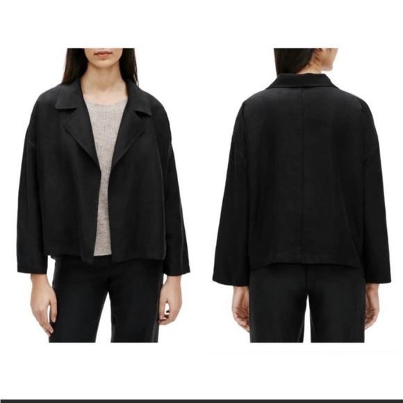 Eileen Fisher Jackets & Blazers - Eileen Fisher NWT Organic Linen Slub Double Breasted Black Jacket Modest sz M